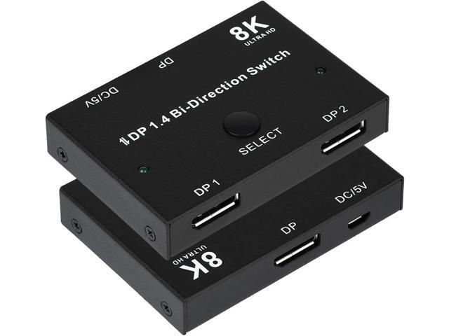 DisplayPort Switch 8K Splitter Bidirectional DP 1.4 Switch 2 in 1 Out/1 in 2 Out 8K@30Hz/4K@120Hz for PC Host Monitor Laptop etc