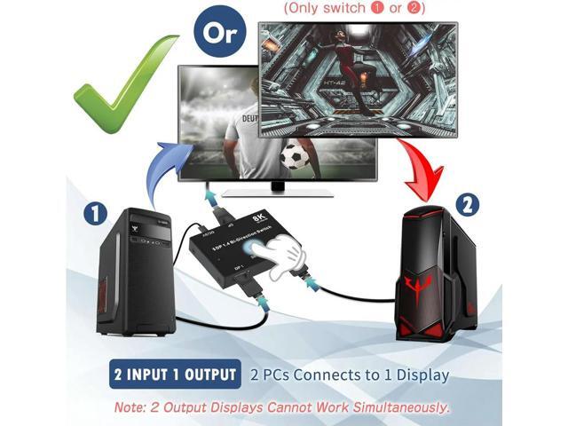 DisplayPort Switch 8K Splitter Bidirectional DP 1.4 Switch 2 in 1 Out/1 in 2 Out 8K@30Hz/4K@120Hz for PC Host Monitor Laptop etc