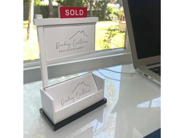 Real Estate Business Card Holder Display,Business Card Holder For Office Reception Tabletop Business White,B