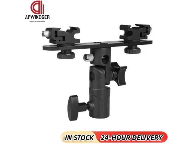 Double Hot Shoe Flash Umbrella Holder Light Stand Speedlight Bracket Mount for Photo Video Photography DSLR Camera