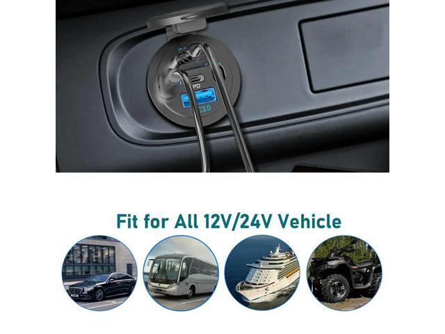 USB C PD Socket 12V Car Charger - Waterproof Installation Box With Switch Panel For Motorhome,Truck,Motorcycle,Boat
