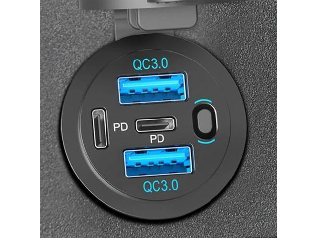 USB C PD Socket 12V Car Charger - Waterproof Installation Box With Switch Panel For Motorhome,Truck,Motorcycle,Boat