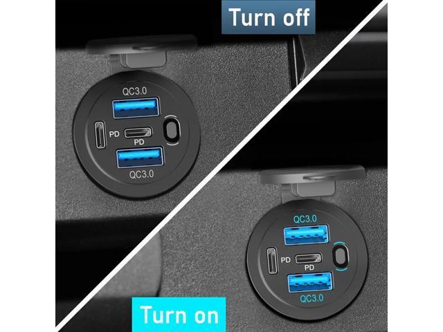 USB C PD Socket 12V Car Charger - Waterproof Installation Box With Switch Panel For Motorhome,Truck,Motorcycle,Boat