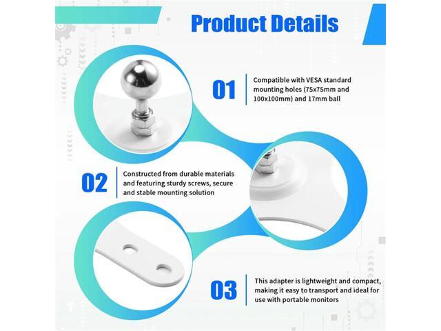 Wall Mount Holder With VESA Mounting Bracket Plate For Portable Monitor 100X100mm 75X75mm 17Mm Ball Base Set WHITE