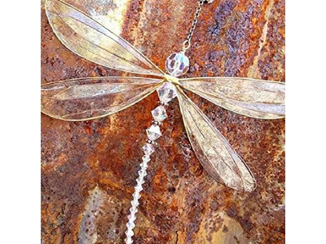 2Piece Suncatcher Dragonfly Rainbow Maker Pendant Window Hanging Ornament With Crystals