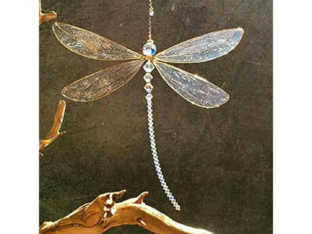 2Piece Suncatcher Dragonfly Rainbow Maker Pendant Window Hanging Ornament With Crystals