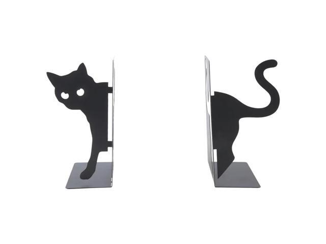 Design Cat Bookends - l Decorative Kitty Holders For Books, Magazines, Non-Slip Pads, Round Corners