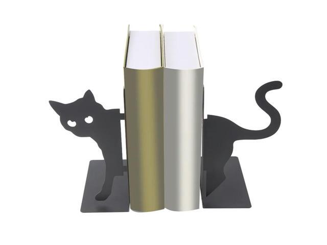Design Cat Bookends - l Decorative Kitty Holders For Books, Magazines, Non-Slip Pads, Round Corners