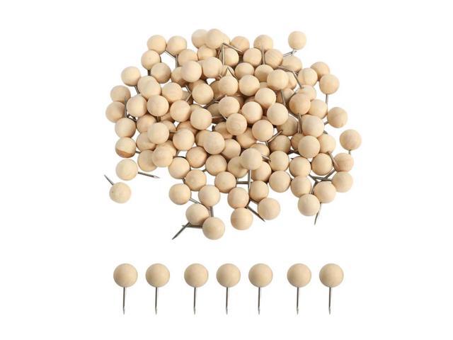 390Pcs Round Wood Decorative Push Pins, Wood Head And Steel Needle Point Thumb Tacks For Photos, Maps And Cork Boards