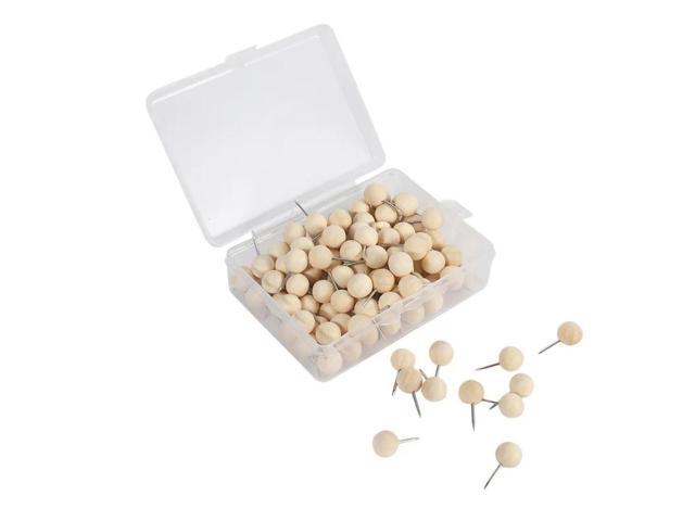 390Pcs Round Wood Decorative Push Pins, Wood Head And Steel Needle Point Thumb Tacks For Photos, Maps And Cork Boards