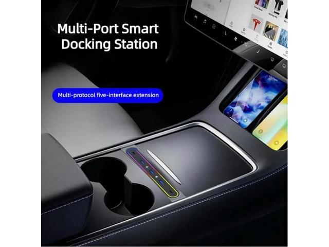 Docking Station For Tesla Model Y Accessories 2023 Model 3 5-Port 27W Fast Charger With Led Lights Shunt Hub