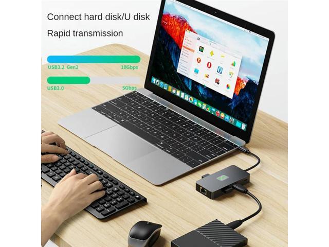 6-In-1 USB C Hub Laptop Docking Station Gigabit+USB3.2(10Gbps)+4K/60Hz HD+PD100W Fast Charge