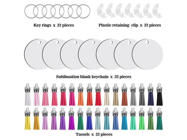 128Pcs Sublimation Keychain Blanks Set Key Rings Sublimation Blanks Heat Transfer Keychain Tassels MDF Blank