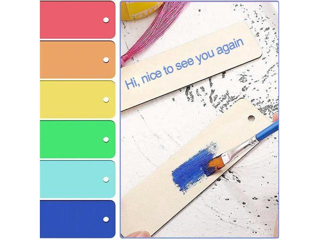 200 PCS Wood Blank Bookmarks Unfinished Wooden Book Marks Hanging Tag With Holes And Ropes DIY Craft Projects