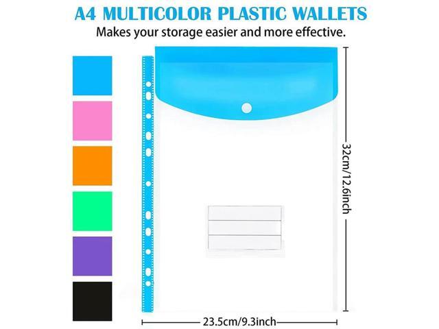 24 Pack A4 Punched Pockets Plastic Wallets - 11 Holes Expandable Binder Pocket Envelope File Folders