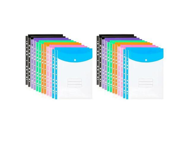 24 Pack A4 Punched Pockets Plastic Wallets - 11 Holes Expandable Binder Pocket Envelope File Folders