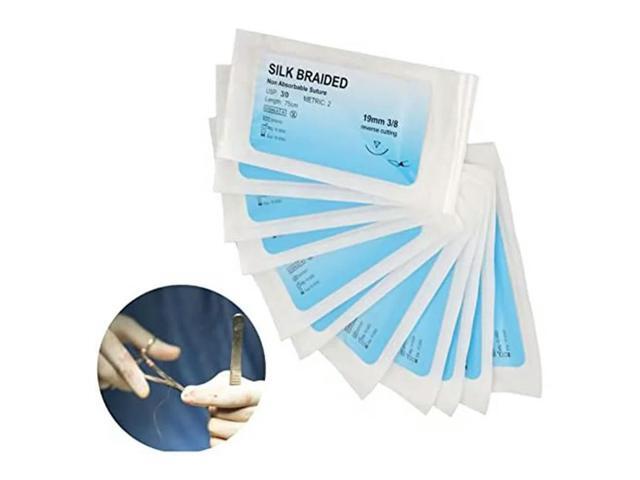 60Pcs Suture Set, Silk Thread Suturing Kit With Curvedneedle Wound Suture Practice Thread For Clinic For Veterinary