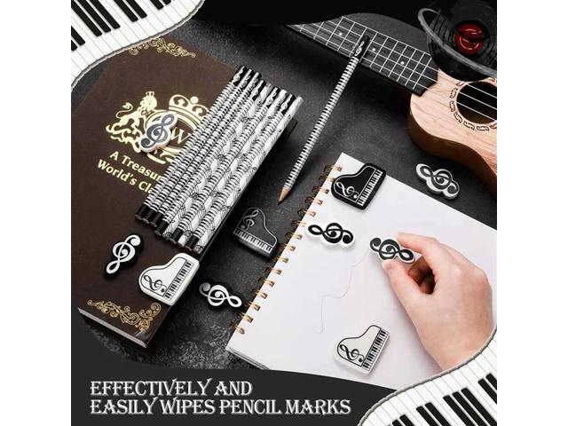 Music Pencils Music Note Pencil With Music Themed Erasers Wood Pencils Bulk Keyboard Fun Pencils Erasers Gift (72 Pcs)