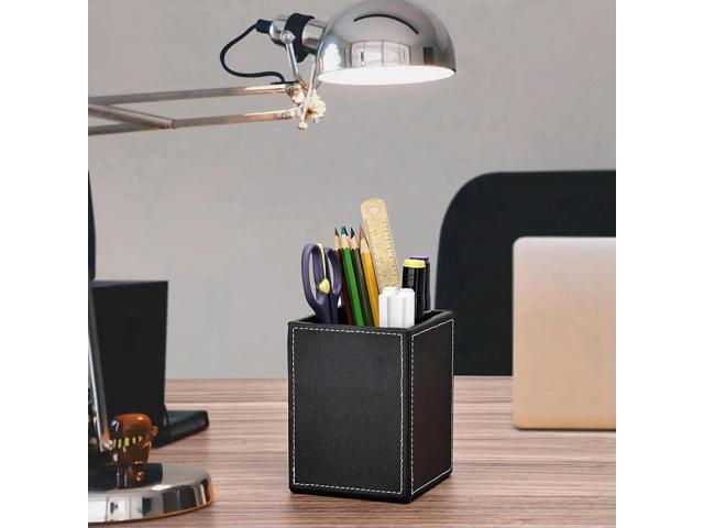 4Pack PU Leather Pens Pencils Holder Cup Desktop Stationery Organizer Case Office Accessories Container Box Black