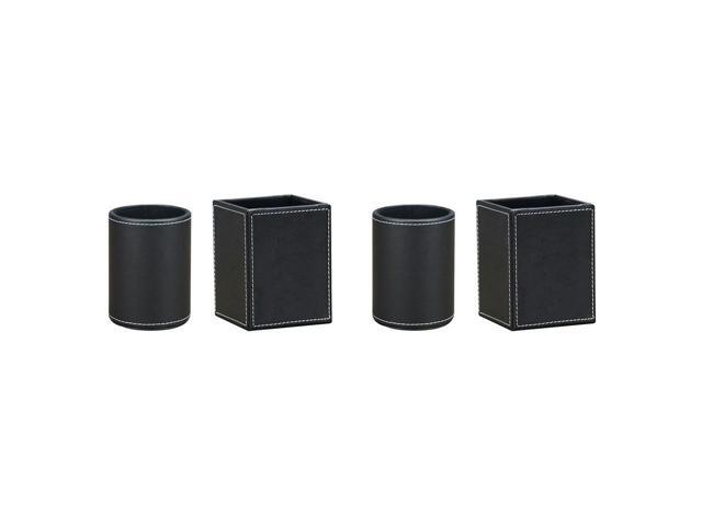 4Pack PU Leather Pens Pencils Holder Cup Desktop Stationery Organizer Case Office Accessories Container Box Black