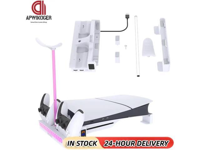 Cooling Stand with Dual Controller Charger Base Stand for PS5 Slim Console for 5 Slim Disc & Editions