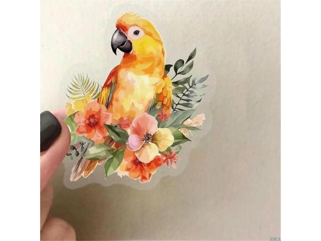 50 Sheets Waterproof Sticker Luggage Sticker Watercolor Bird Sticker for Phone