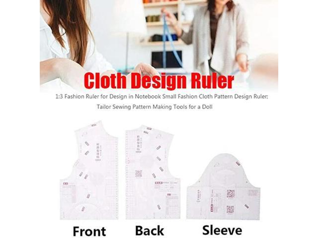 3-Piece Set Doll Clothes Ruler Tailor Garment Cloth Sewing Tool Design Ruler French Curve Ruler Drafting Template 1:5