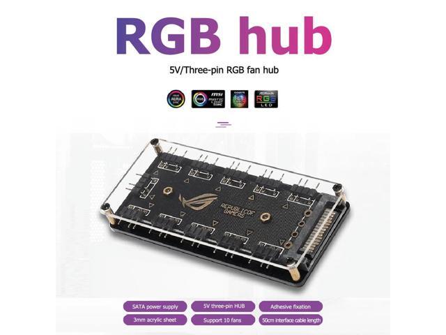 10 Ports RGB Fan HUB PC Computer Desktop 5V 3PIN ARGB Extension Splitter SATA Power Adapter for