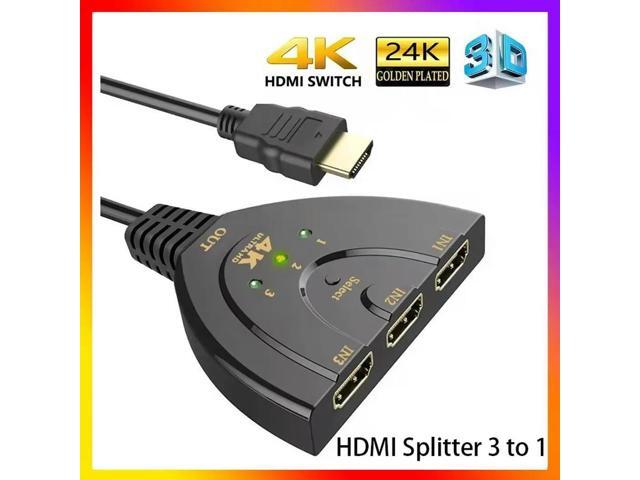 3 Port 4K HDMI 2.0 Cable Auto Splitter Switch Switcher 3x1 Adapter HUB 3D 3 to 1 Out Devices For Monitor PS4 XBox PS5 Black