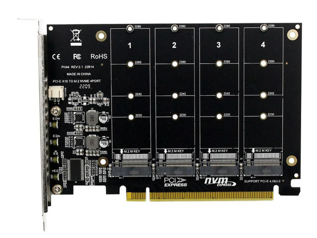 M.2 NVME PCIE 3.0 4.0 transmission protocol expansion card 4x32Gbps PCIE RAID support 2230 2242 2260 228 PCIE X16 to 4NVME