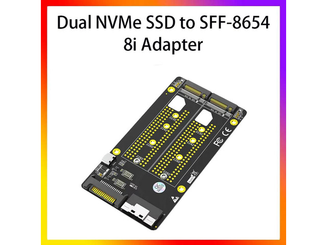 Dual 2X M.2 NVME SSD to Slimline SFF-8654 8X Adapter Supports M.2 Nvme SSD In Format 2230/2242/ 2260/2280 Dual Nvme SSD Design