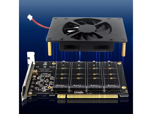 4 M.2 NVMe SSD PCIe X16 Adapter Card with Heat Sink PCIe 4.0 X16 NVME M.2 MKEY SSD RAID Expansion M.2 Adapter Card 4 X 32Gbps