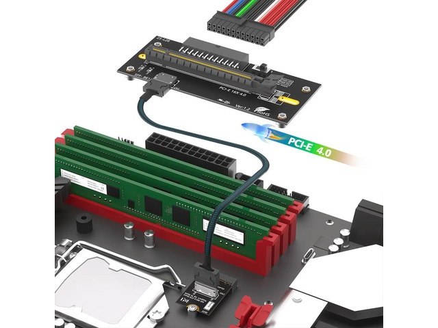 M.2 M-Key 2230 to PCI-e 4.0 X16 with Oculink SFF-8612/8611 Extension Cable As External Graphics Card, PWR from ATX 24PIN