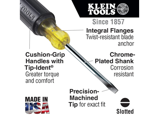 601-6 3/16-Inch Cabinet Tip Screwdriver 6-Inch, Made in USA (Pack of 4)