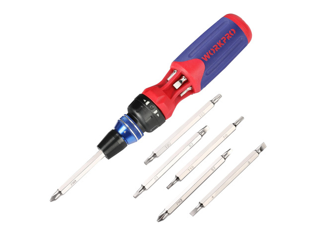 12-in-1 Ratcheting Multi-Bit Screwdriver Set Quick-load Mechanism Screwdriver with Double End Bits in Handle for Home Repair and DIY Projects