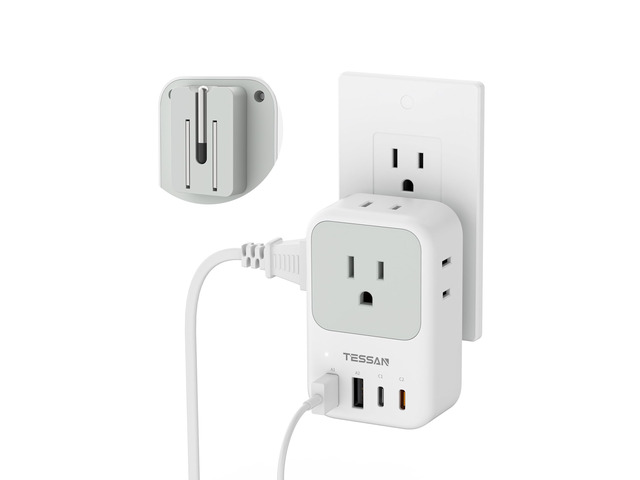 USB C Charger Block 20W PD, Fast Charging Adapter with Foldable Plug 1875W Power Outlet Extender(4 AC and 4 USB) for Cruise, Home, Office, Dorm...