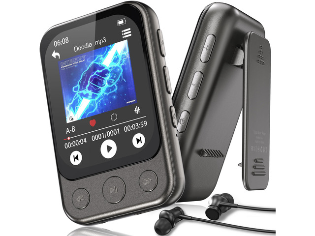 64GB Clip MP3 Player with Bluetooth 5.3 & Built-in Speaker, 1.2 Oz 2' Touchscreen & Physical Buttons, FM Radio, Voice Recorder, 3.5mm Headphone...
