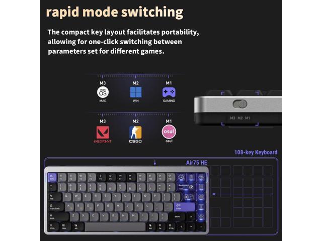 NuPhy Air75 HE RGB Low Profile Hotswap Wired Mechanical Gaming Keyboard 75% Layout (84 Keys), Magnetic Jade Switches Compatible with Windows, iOS,...