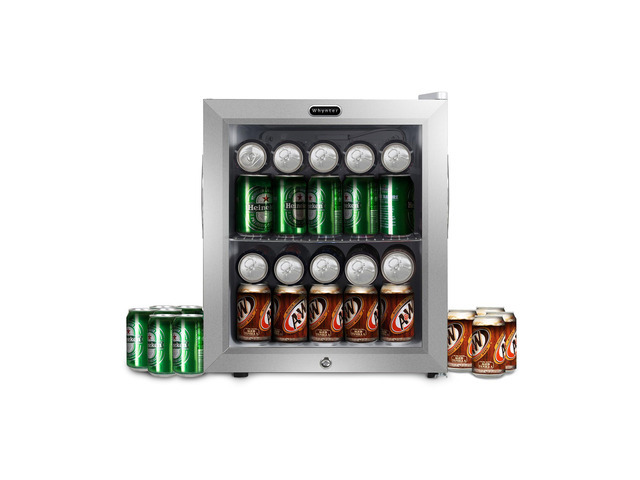 Beverage Refrigerator with Double-Layer Glass Door, 68-Can 1.6 Cu Ft Freestanding Drink Mini Fridge, BR-062WS, Stainless Steel