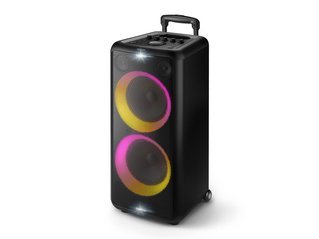 X5206 Bluetooth Party Speaker - 14 Hours Play Time, Deep Bass, Party Lights, Karaoke Effects, Mic & Guitar Input, 80W Max Power, Black
