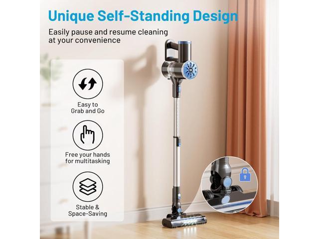 Cordless Vacuum Cleaner with Self-Standing, LED Screen Stick Vacuum Cleaners for Home, Lightweight Powerful Suction Vacuum, 6-in-1 Rechargeable...