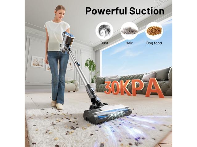 Cordless Vacuum Cleaner with Self-Standing, LED Screen Stick Vacuum Cleaners for Home, Lightweight Powerful Suction Vacuum, 6-in-1 Rechargeable...