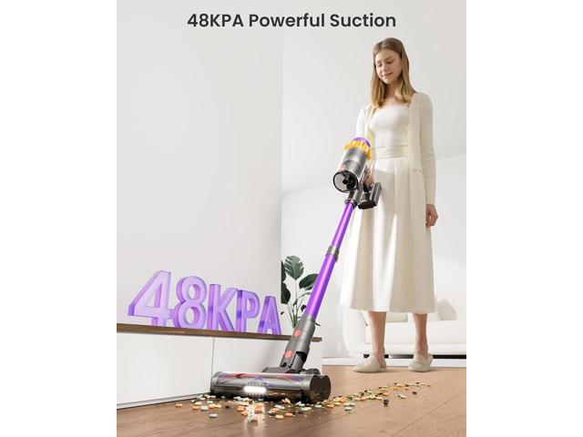 Cordless Vacuum Cleaner, 580W 48KPA 70 Mins Vacuum Cleaners for Home, Self-Standing Cordless Vacuum with Charging Dock Station, LED Display,...