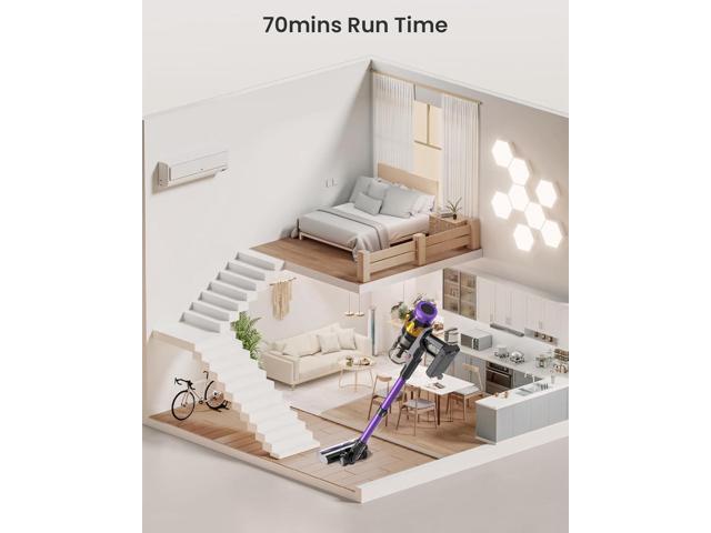 Cordless Vacuum Cleaner, 580W 48KPA 70 Mins Vacuum Cleaners for Home, Self-Standing Cordless Vacuum with Charging Dock Station, LED Display,...