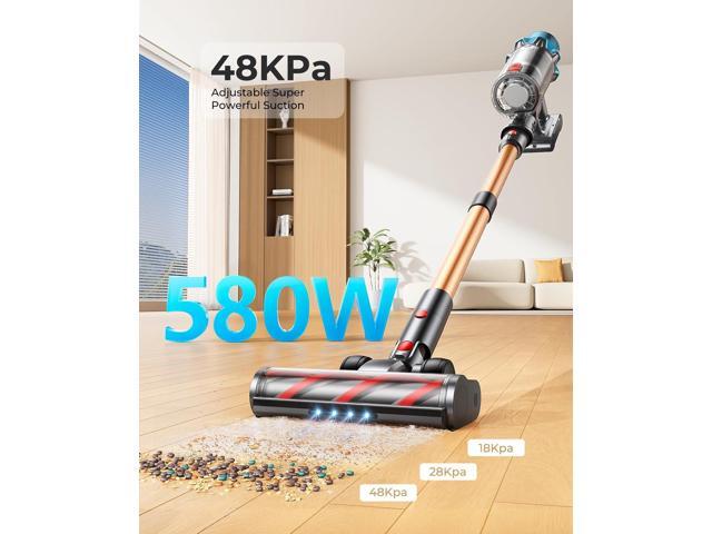 Cordless Vacuum Cleaner 580W/48Kpa, Stick Vacuum Cleaners 65 Mins Max Runtime with Charging Dock, Self-Standing Handheld Vacuum with Touch Display,...