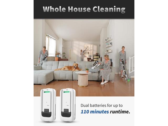 Cordless Vacuum Cleaner, 2 Batteries 110 Mins Runtime Vacuum Cleaners for Home, 550W 45KPA 15-in-1 Stick Vacuum with Charging Dock, Handheld Vacuum...