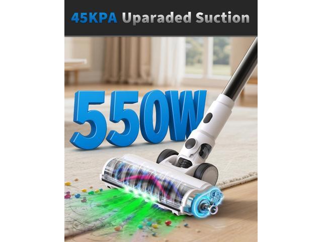 Cordless Vacuum Cleaner, 2 Batteries 110 Mins Runtime Vacuum Cleaners for Home, 550W 45KPA 15-in-1 Stick Vacuum with Charging Dock, Handheld Vacuum...