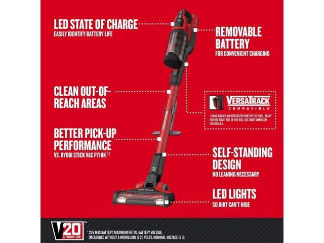 CRAFTSMAN V20 Cordless Stick Vacuum Kit, Removable Battery Included (CMCVS001D1)