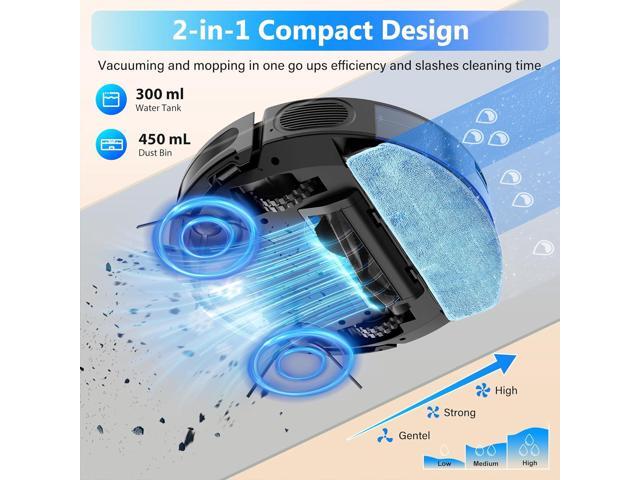 Tikom Robot Vacuum and Mop Combo, 5000Pa Robotic Vacuum Cleaner, 150 Min Max, App & Remote Control, Ideal for Hard Floor, Carpet, Pet Hair,...
