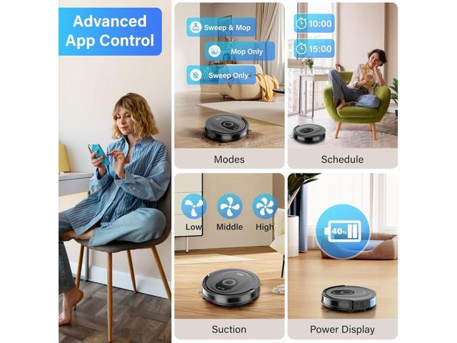 Tikom Robot Vacuum and Mop Combo, 5000Pa Robotic Vacuum Cleaner, 150 Min Max, App & Remote Control, Ideal for Hard Floor, Carpet, Pet Hair,...